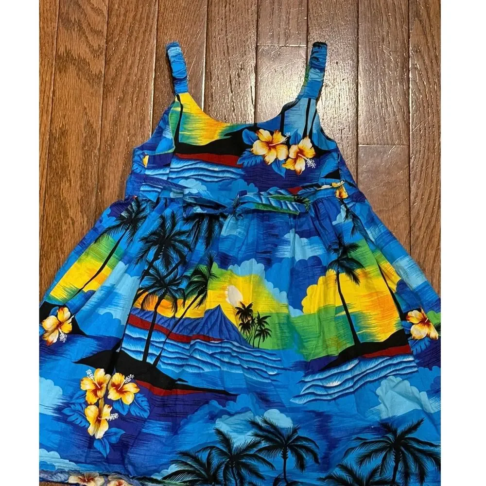 Aloha Republic Made in Hawaii Tropical Hawaiian Cotton Sundress Girls 2T Blue
